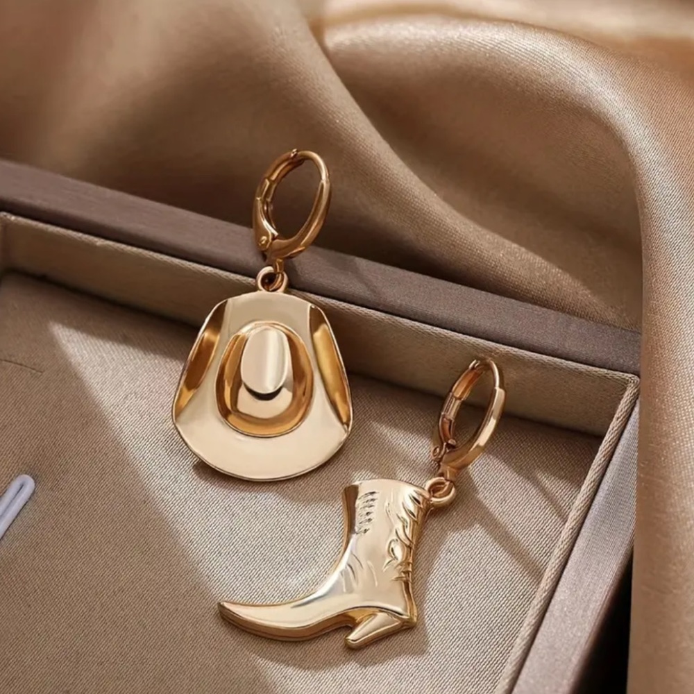 [2 left] - Gold Western Mismatched Boot & Hat earrings
